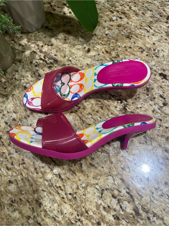 Coach Shoes - Coach Scribble Signature Pink Jelly Kitten Heel Slide Sandals 10M